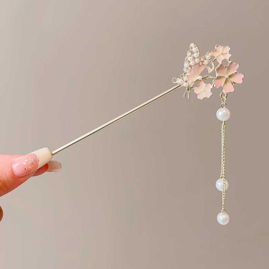 Elegant Chinese Style Hair Accessories Vintage Spring Flower Element Hairpins Light Luxury Tassel Hair Stick For Women Girls
