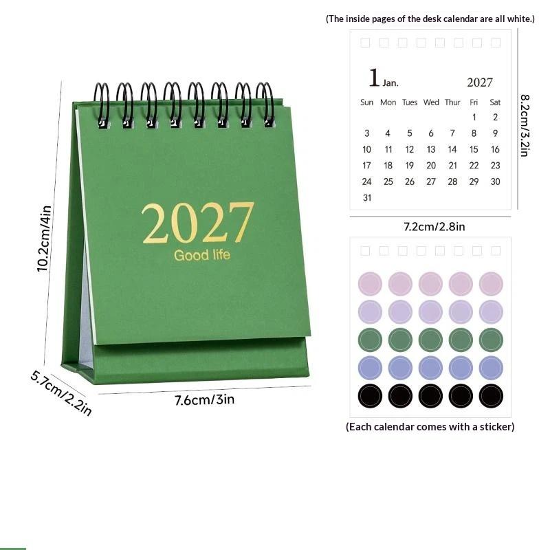 2027 Mini Desk Calendar 1Pcs Exquisite Gold Foil Spiral Bound Small Desktop Decor for Student Study Plan Gift