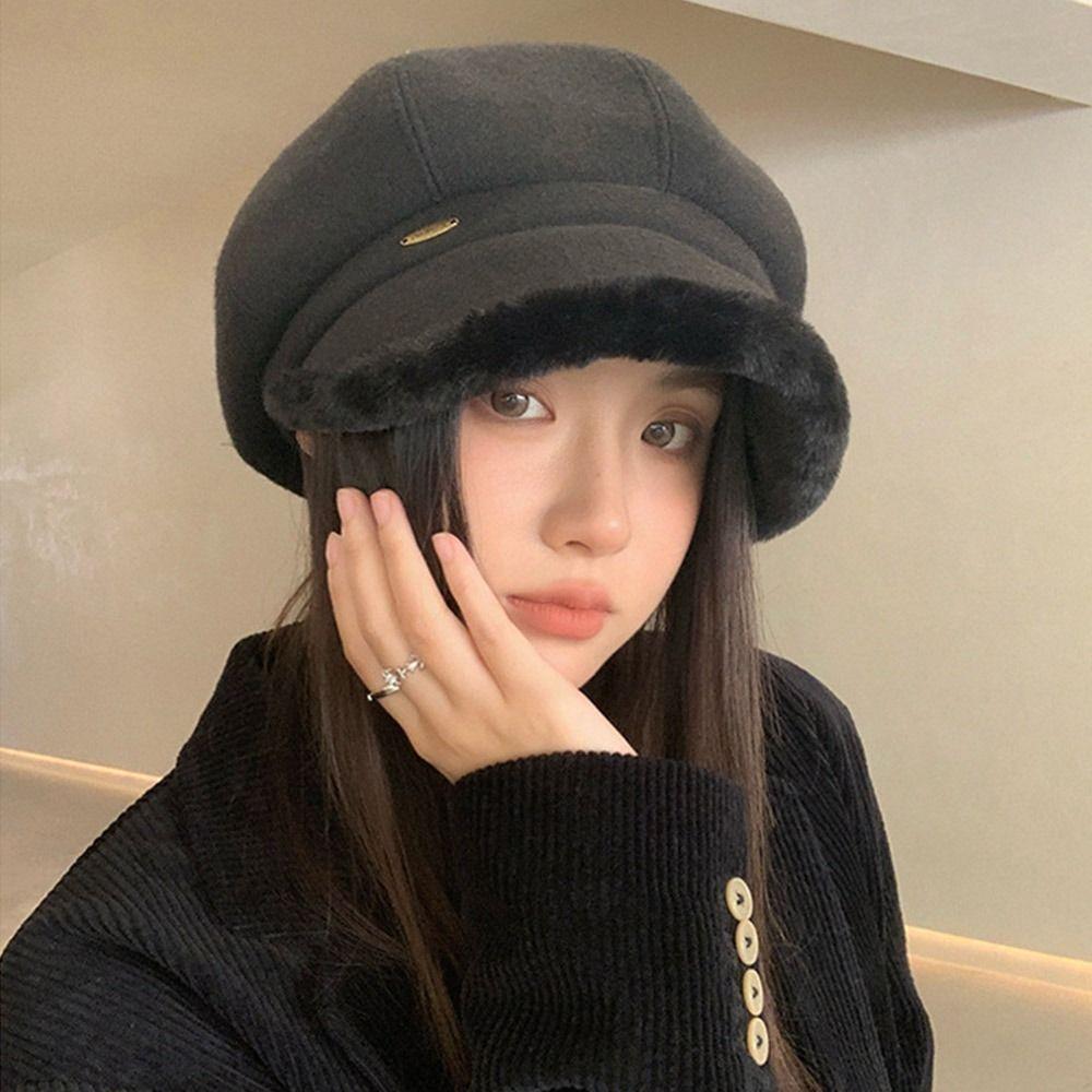 Fashion Warm Winter Berets Hat Retro Plain Cap Solid Color Lamb Fleece French Artist Hat Women Girls