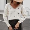 Women S Loose Fit V Neck Heart Jacquard Pullover Knit Sweater