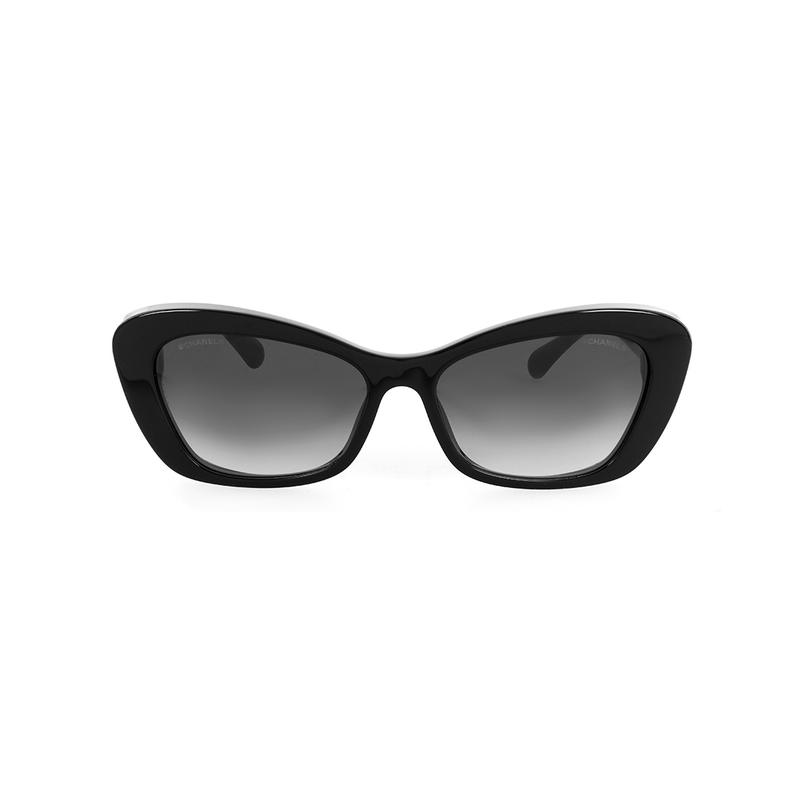 Chanel Temple Logo Logo Decoration Cat Eye Sunglasses Women's Black