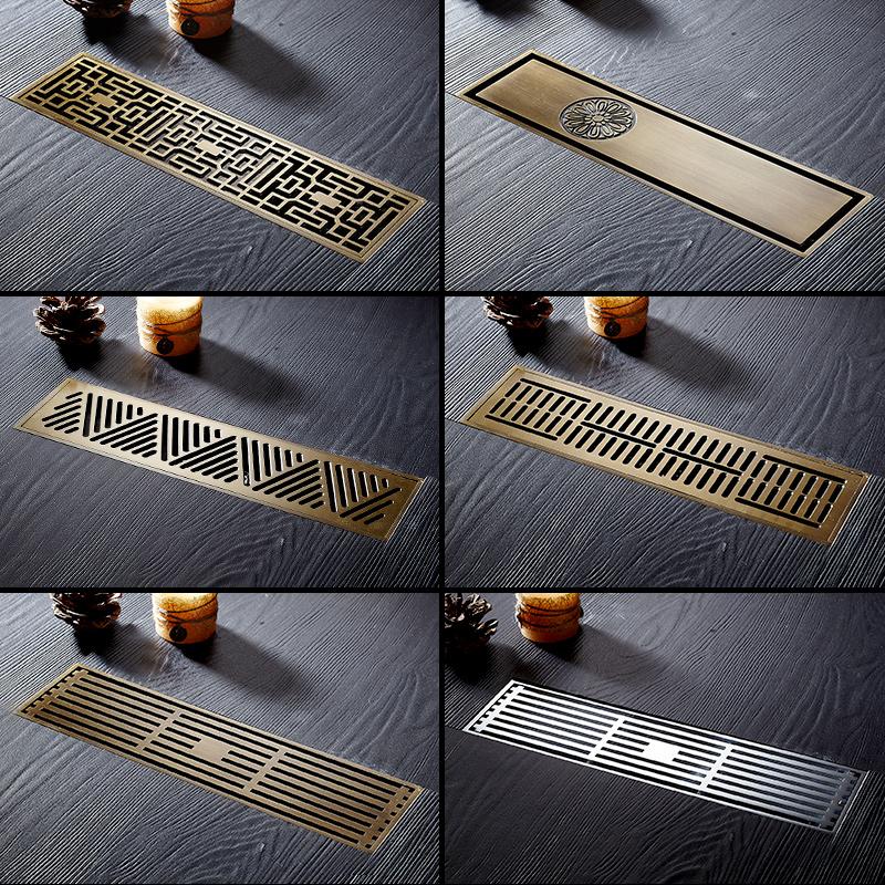 Drain 8*30CM Euro Antique Brass Art Carved Floor Drain Cover Shower Waste Drainer Bathroom Bath Accessories Strainer DL8030