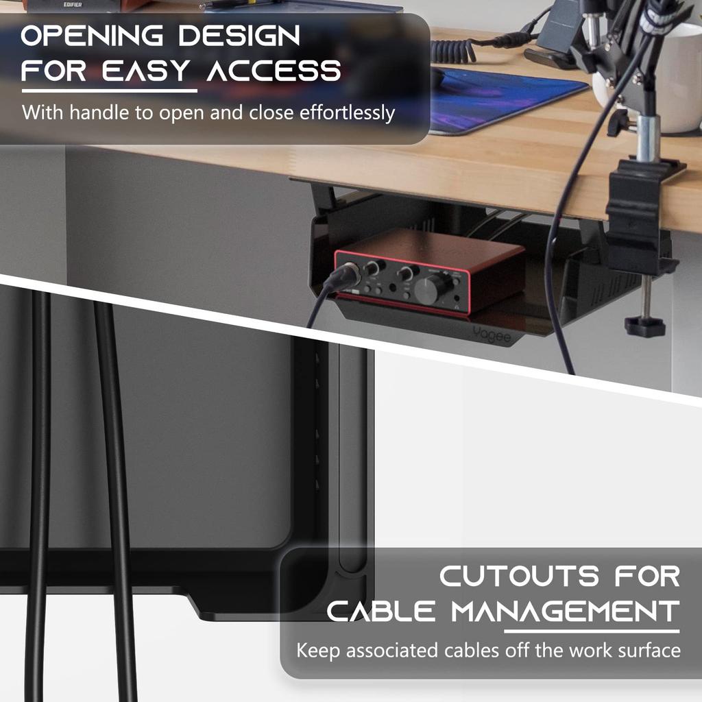 YaGee Podstolní kabelový žlab, Samolepicí, Podstolní zásuvka, Stojan na kabely pro domácí, kancelářské a výškově nastavitelné stoly, Skrytý úložný prostor na kabely, Černý