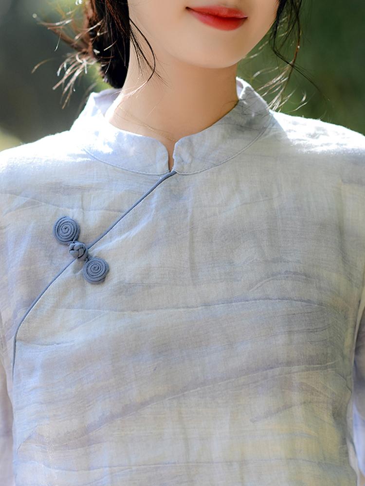 Johnature Chinesischen Stil Frauen Kleid Stehen Taste Halbe Hülse Frühling Vintage Frauen Kleidung Ramie Hohe Qualität Kleider