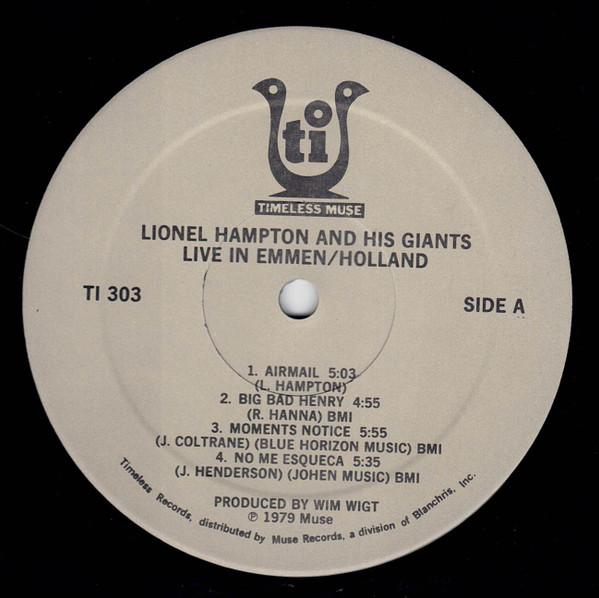 

LP Record LIONEL HAMPTON & HIS GIANTS - Live In Emmen/Holland TI303 TIMELESS MUSE 1979 US Jazz Used
