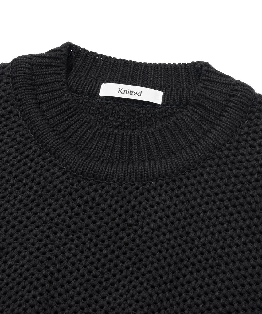 Knitted Cotton Natural Round Vest Black