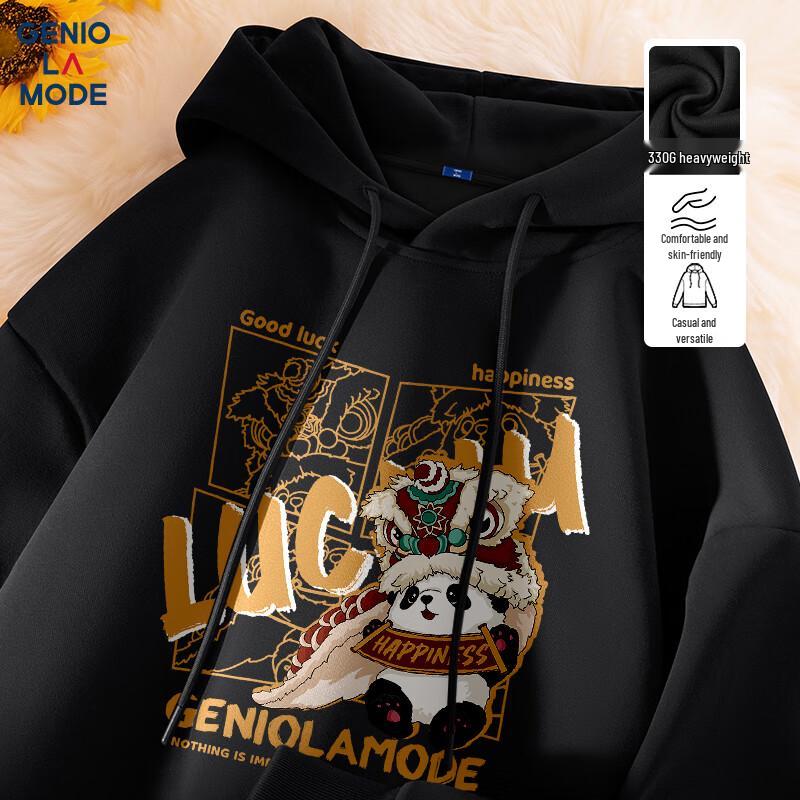 

GENIOLAMODE Men s Chinese Panda Print Loose-Fit Hooded Sweatshirt M