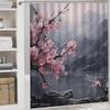 Antique Cherry Blossom Shower Curtain and Rug Set, Waterproof Bathroom Decor with Nature Theme