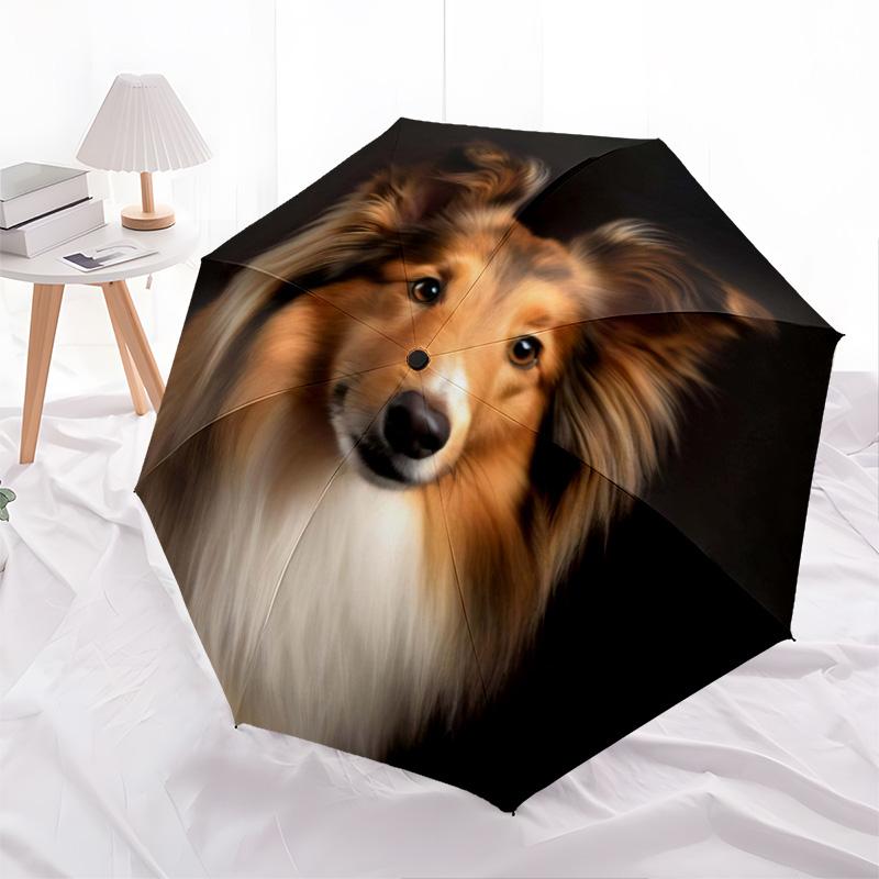 1pc Dog Lover Cute Pet Chihuahua VIP Border Collie Dog Umbrella Portable Folding Umbrella Iron Frame Hole Bone Structure Outdoor Home Umbrella H2