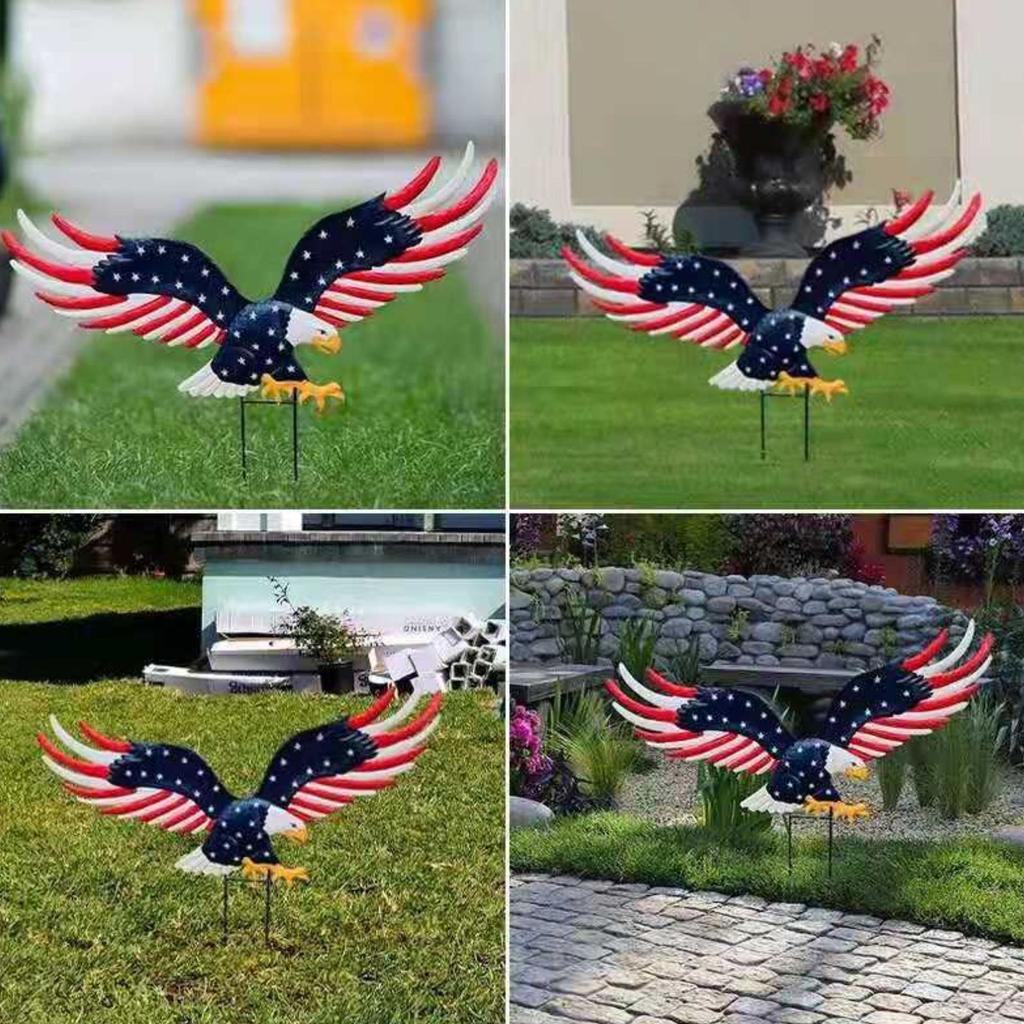 Metal Wrought Iron Garden Outdoor Decoration Metal Ground Insert Eagle Crafts Courtyard Garden Statue