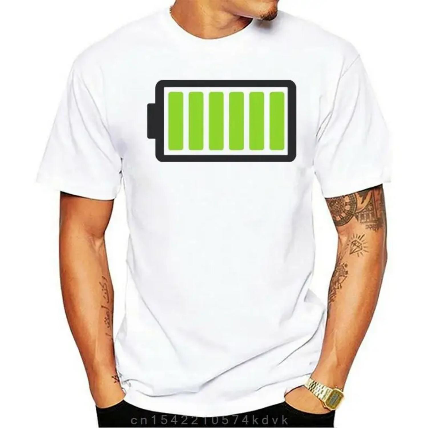 

New Style Full Energy Battery Tshirt Custom Loose Casual Crew Neck Men Fashionable 2025 Geeks Programmers White T Shirt Male XXXXXL чорний