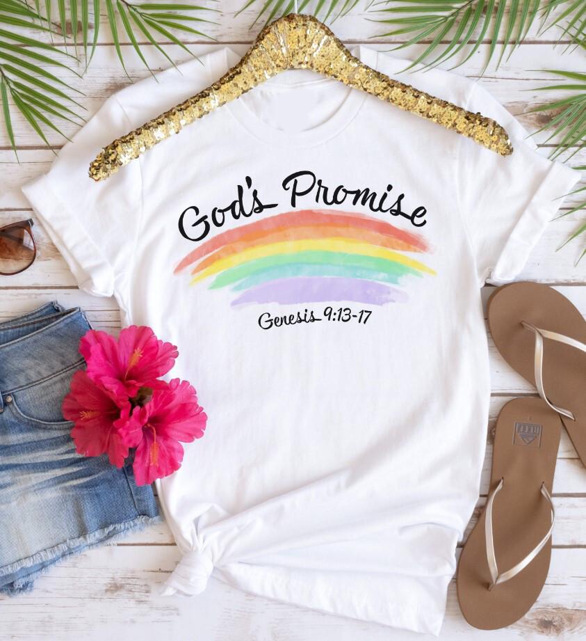 

God’s Promise Rainbow Shirt Genesis 9:13-17 Bible Verse Shirt Unisex T-Shirt L