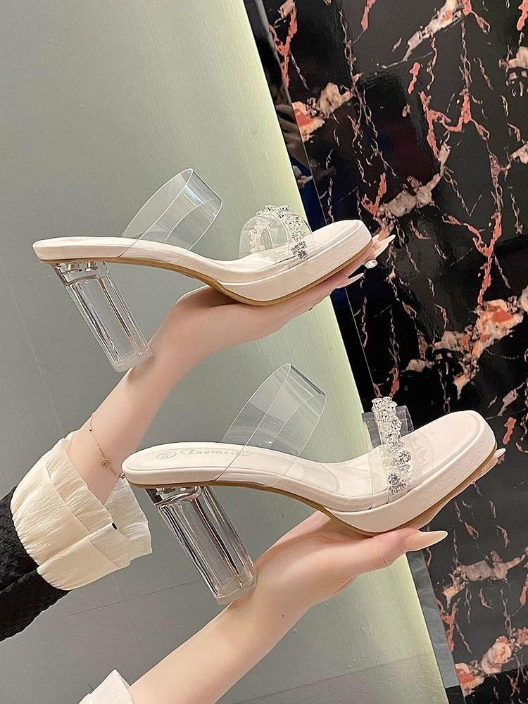 Fairy feeling heightened transparent cool slippers design one-word year versatile style thick-soled slippers
