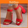 Rome Sandals For Women Summer Pu Material With Block Heel And Buckle Closure