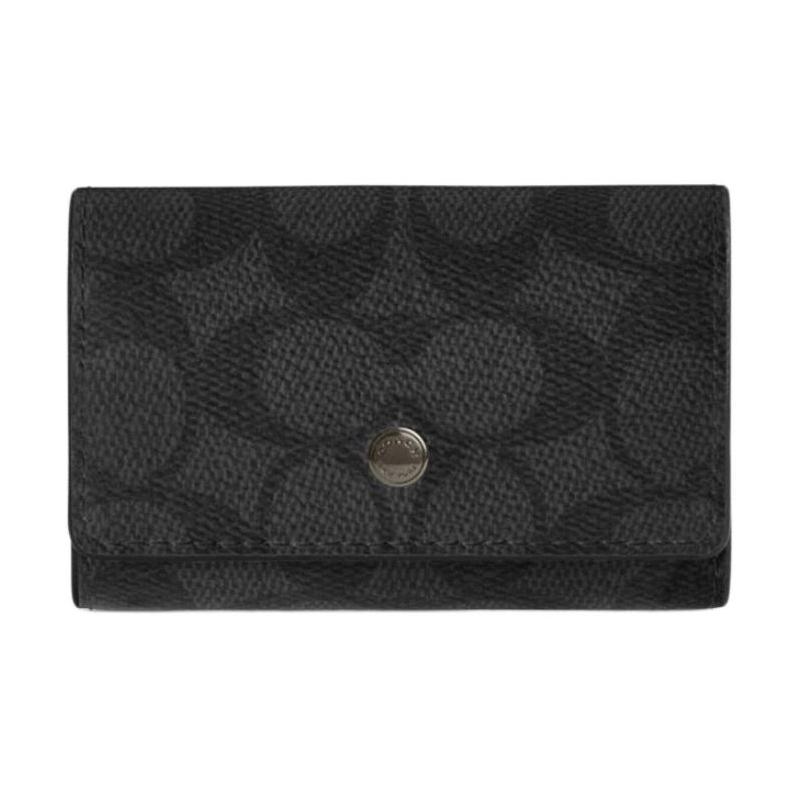 COACH 10 Five Ring Logo Print Snap Closure Coated Canvas Key Case Regular Men s Black black чёрный