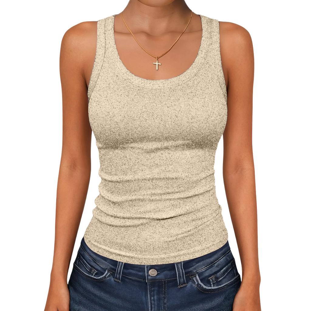 Women’s Ribbed Knit Tank Top Sleeveless Fitted Basic Shirt Scoop Neck Casual Stretch Pullover Undershirt for Daily Wear