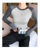 Women's Black and White Patchwork Long Sleeve Retro Slim Fit T-shirt, 2026 Spring/Autumn, Round Neck Base Layer.