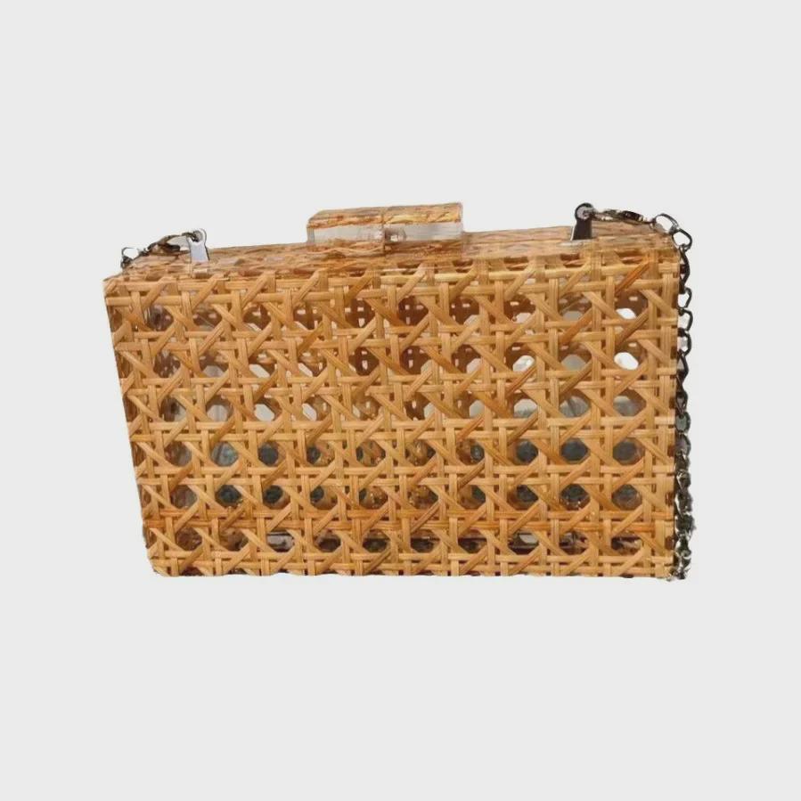 2024 Retro Rattan Acrylic Evening Bag with Trendy Shoulder Chain