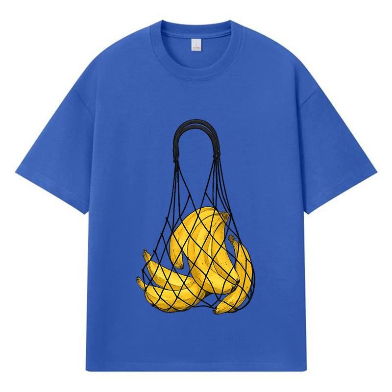 2026 T-shirt Męski Bawełniany z Graficznym Nadrukiem Bananów Y2k Harajuku Streetwear Casualowy Oversize Letni