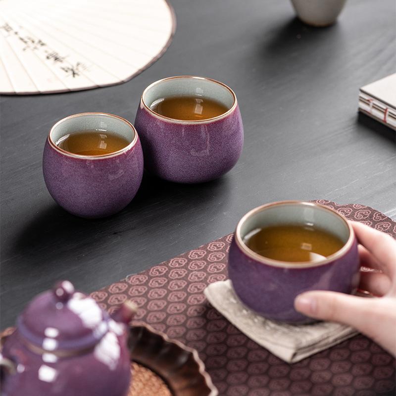 Creative Ceramic Purple Teacup Japanese Style Household Kung Fu Teacup Single Cups Tea Drinking Cup Teaware Accessories New