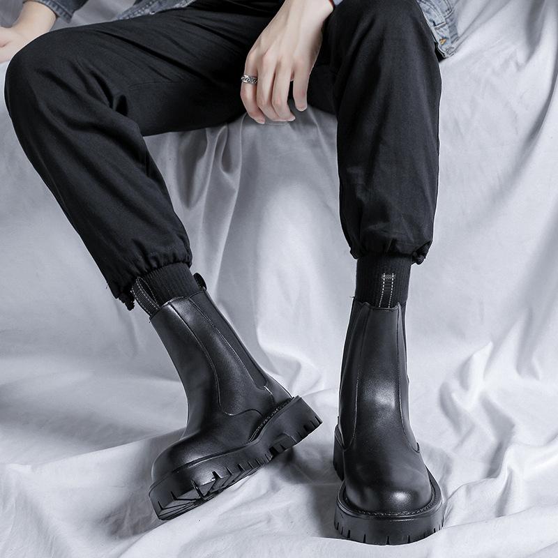 Fashion British High-end Men Boots Chelsea Boots High Top Men's Shoes Fashion Casual Interior Height Increasing Boots Botas Para Hombre