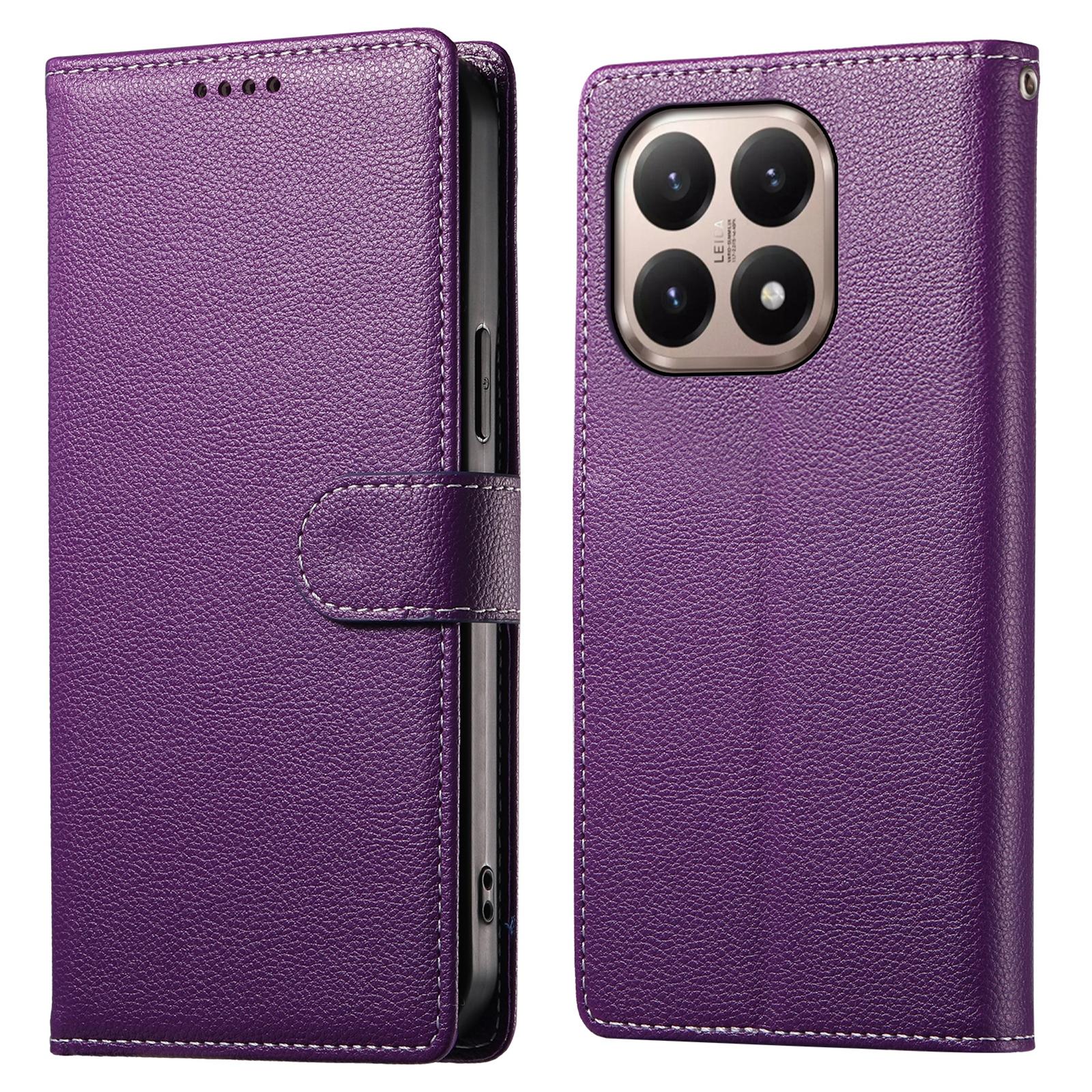 

For Xiaomi 15T Case Magnetic Snap Litchi Texture Leather Wallet Phone Cover with Wrist Strap
