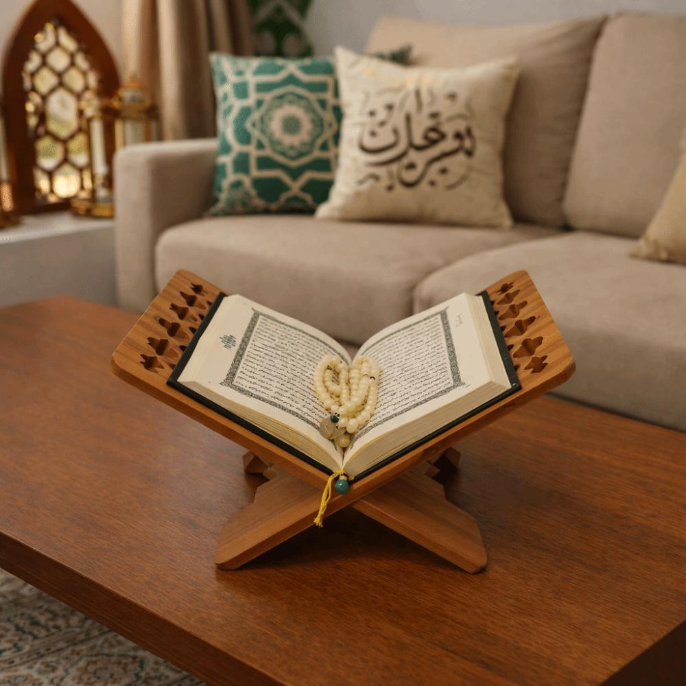 Flower Pattern Wooden Quran Holder Elegant Style Hollow Out Holy Book Shelf Detachable Recipe Storage Rack Islamic Muslim