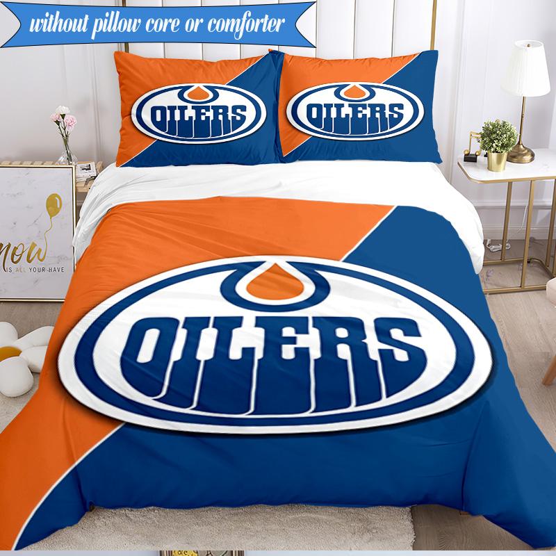3PCS Edmonton Oilers Emblem Bedding Set,Including 1pc Duvet Cover And 2pcs Pillowcases Perfect for Bedroom, Dormitory, Fan Christmas Gift