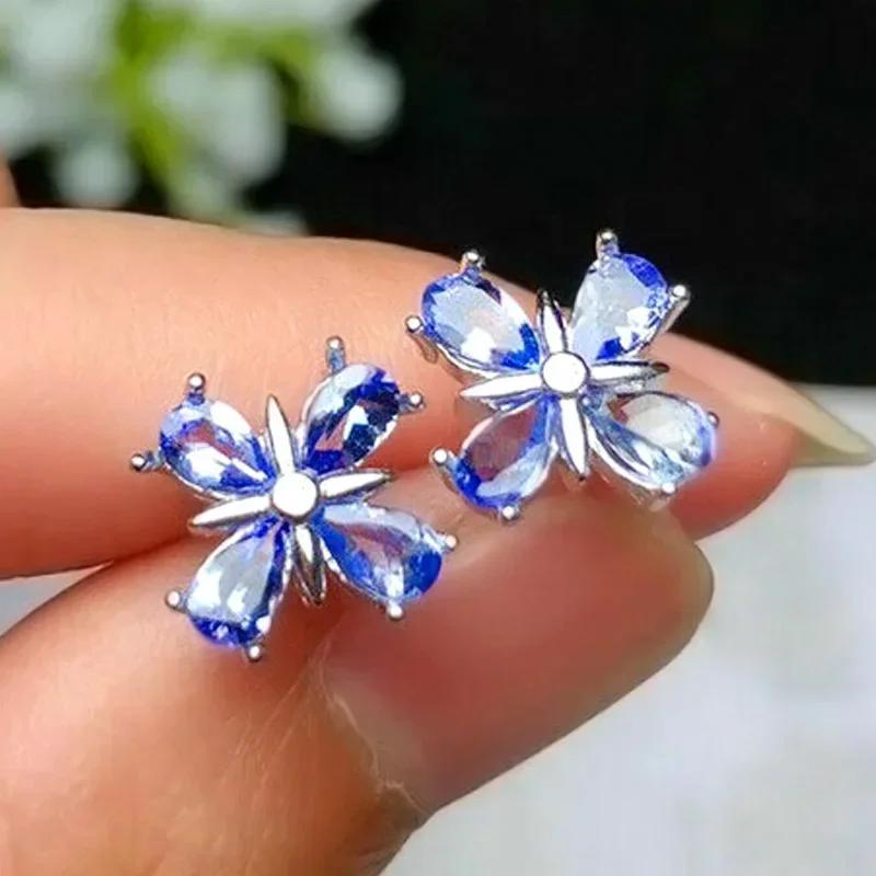 

Huitan Fresh Style Flower Shape Stud Earrings for Women with Shiny Blue Cubic Zirconia Simple Fashion Female Accessories Zircon