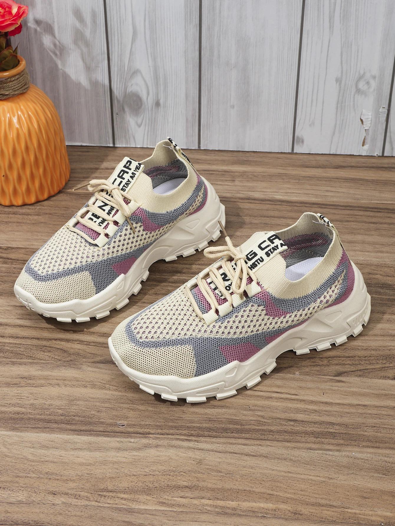 Мода 2024 года женские дышащие летающие тканые кроссовки повседневные туфли на платформе — фото 6