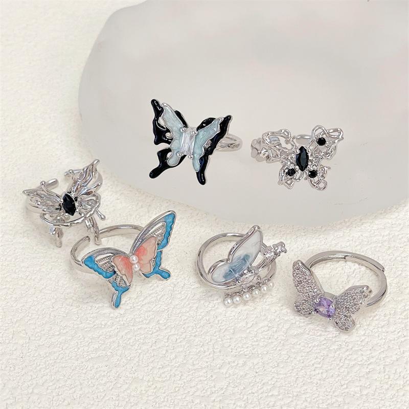 Advanced Sense Oil Drop Butterfly Series Open Ring Full Of Diamonds Zir*****Il Drop Light Luxury Stacked Index Finger Ring