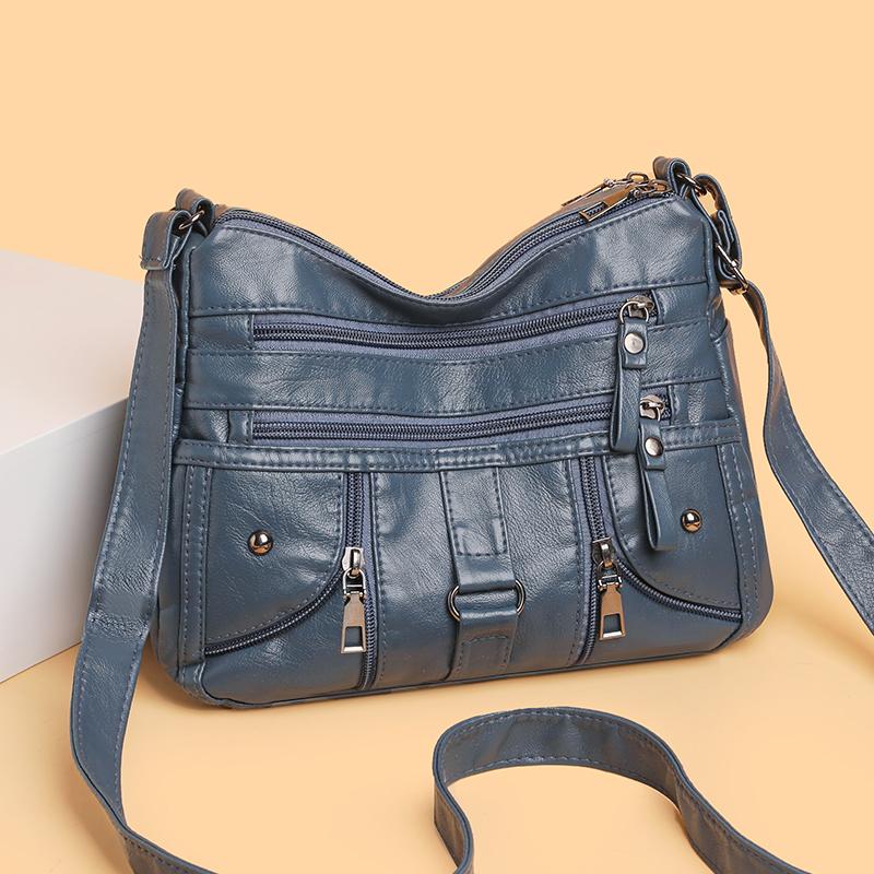 Double Layer Small Square Bag Soft Leather Mother Bag Large Capacity Single Shoulder Crossbody Bag