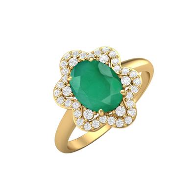 8X6MM Oval Emerald Gemstone 925 Sterling Silver Gold Plated Solitaire Halo Women Engagement Ring