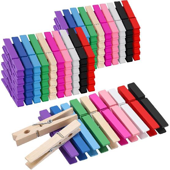 50Pcs White Wooden Clothesp, 2.9 inch Clothes P for Crafts, Natural Laundry Hanging Clips, DIY Cheer Pin