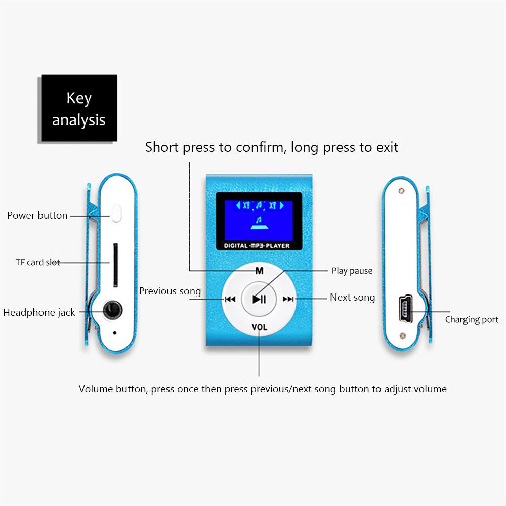 Mini Portable MP3 Music Player Metal Clip-on MP3 Player with LCD Screen Support TF Card Wide