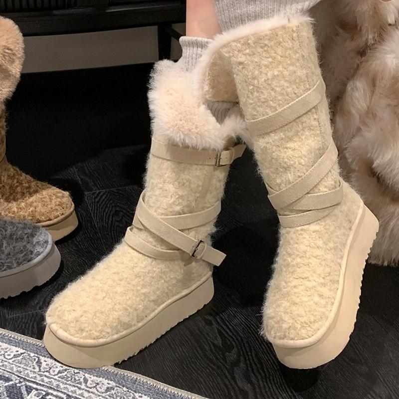 Designer Women's High Boots Flats Platform Warm Cotton Shoes Fashion Snow Botas  Short Plush Sport Winter Mujer Ladies Boots