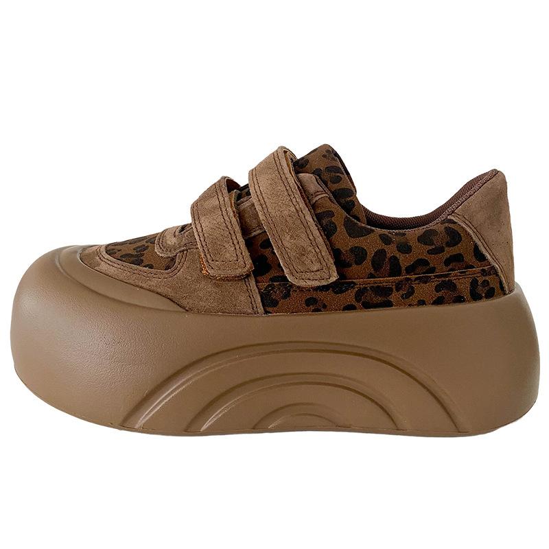 

XY-A351 latex insole/Velcro leopard print thick sole heightening round head board shoes women s shoes casual bread shoes niche 40 кавовий