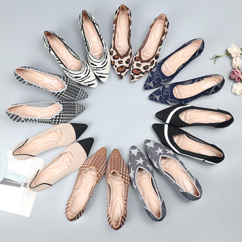 Spring and Autumn Princess Shoes Flying Knitted Women's Shoes Single Shoes Middle Heel Knitted Knitted Pointed Head Shallow Mouth Thick Heel
