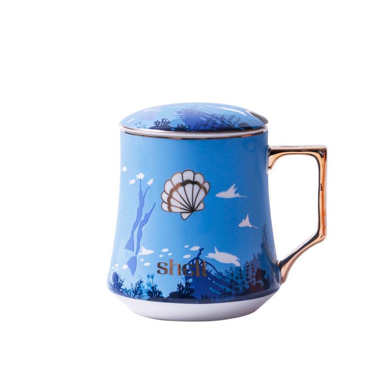 350ML Personalized Mermaid Couple Mug With Lid And Spoon Creative Ceramic Crown Cup Gift For Mens and Womens