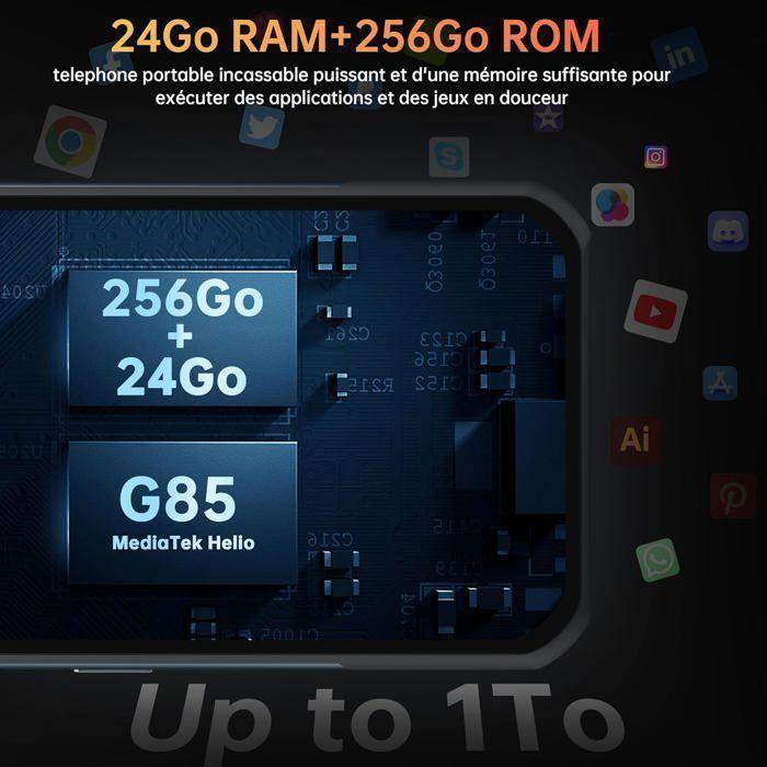 OUKITEL WP35S Smartphone Incassable 24Go+256Go 11000mAh 6.56" FHD+ 58MP Android 14 Dual 4G SIM/NFC/GPS/Telephone De Chantier, Noir