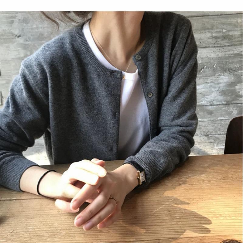Autumn Long Sleeve Knitted Sweater Cardigan Women Fashion Thin Solid Slim Fit Cardigans Jacket Women Winter Round Neck Casual Knitwears Tops 25012