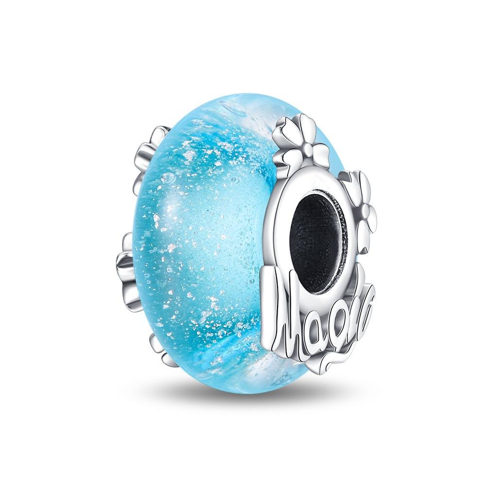 Náhrdelník náramek královna měděný stříbrný korálek se světelným glazovaným korálkem