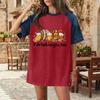 Casual Women Denim Patchwork Oktoberfest Graphic Print Short Sleeve T Shirt Comfortable Loose Fit Summer Top