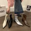 French Fashion Thick Heel Short Boots Women's Shoes Spring and Autumn Single Boots Pointed Silver Temperament