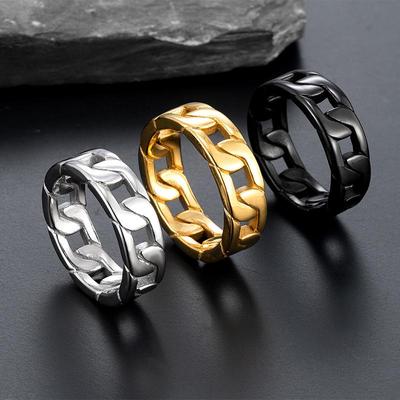 Modischer Herren Hip-Hop Titanstahl Kubanische Kette Ring