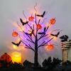 Halloween Tree with Light Home Decors Halloween Table Display Decoration, Lighted Black Tree with Bat Forms and Pumpkin Figures for Indoor Seasonal