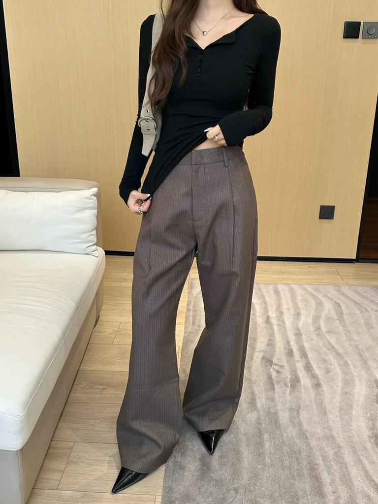 11KN Unisex Wide-Leg Striped Casual Pants - High-End Trendy, Loose Straight Fit, Versatile & Slimming