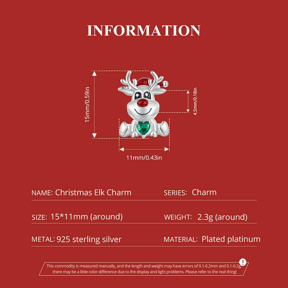WOSTU 925 Prata Esterlina Elk Charms Natal Veado Contas Fit Original Pulseiras Mulheres DIY Jóias