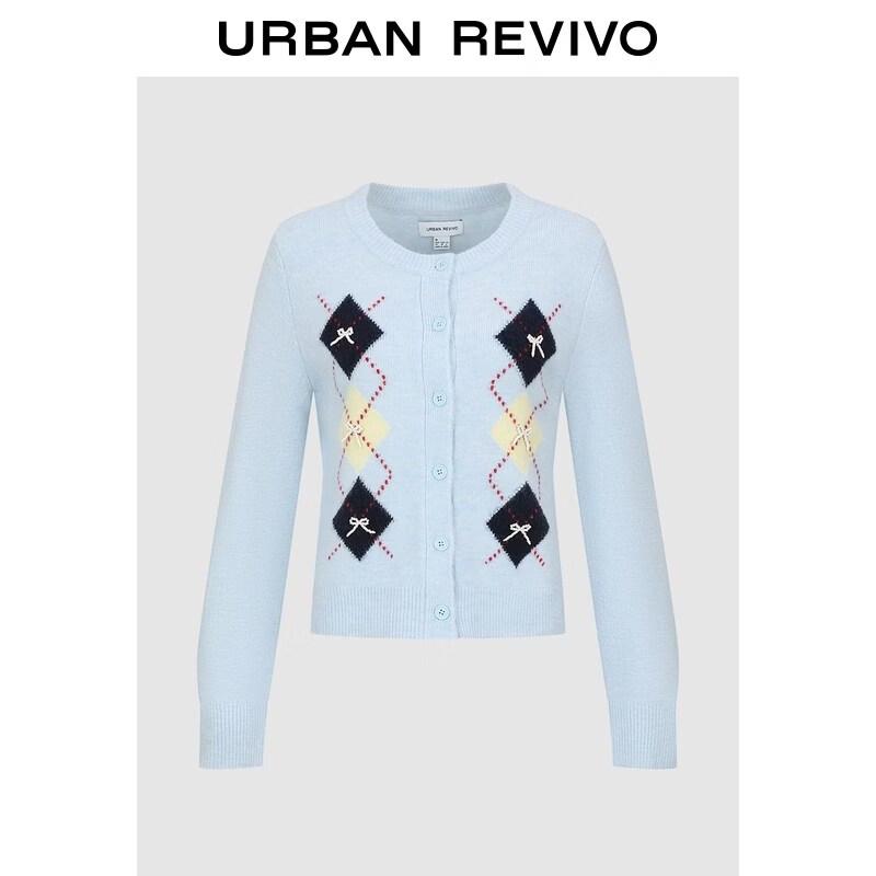 UR2026 Women's Argyle Bow Knit Cardigan