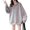 Long Round Neck Pullover Loose Plus Sizes Solid Korean XL 7-livehouse Women's Sweatshirt, Sleeve, Top, Embroidered, Fit, Available, Simple, Casual,